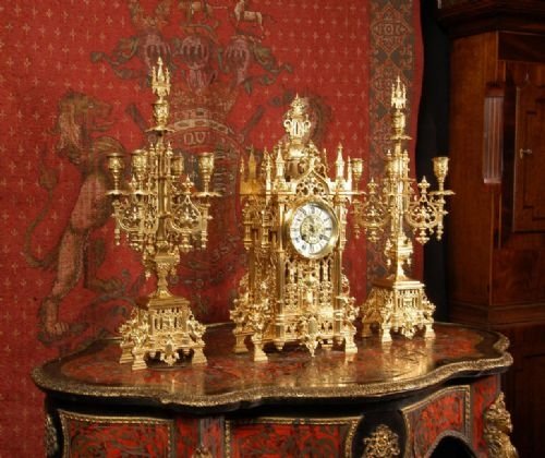 fig 2. Japy Freres Gothic Clock Set, French - Circa 1870.